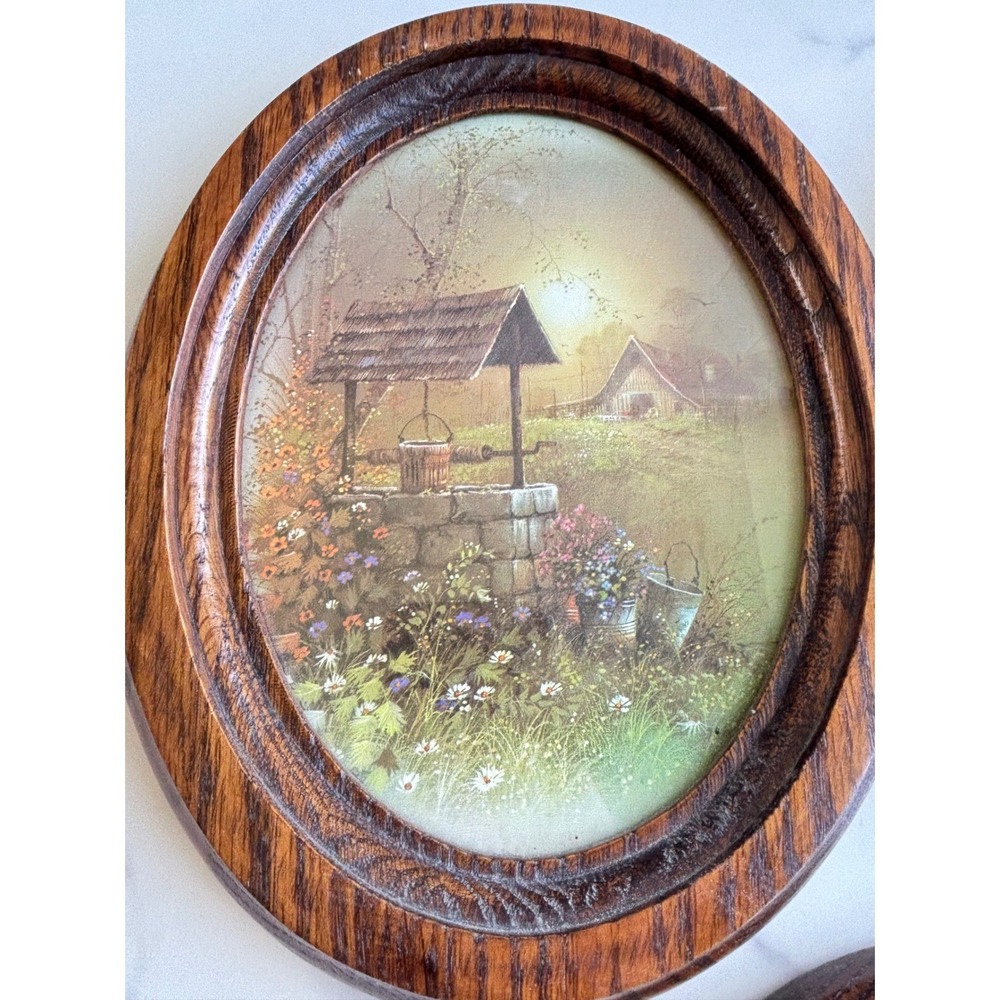 Vtg Homco Oval Wood Framed Cottagecore Wall Art Set of 3 Nature Pastoral Scenes - Picture 6 of 8